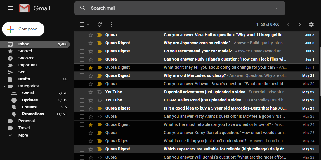 Dark Mode in Gmail